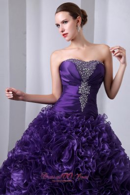 Purple A-Line Hand Flowers Quinceanea Dress Beading