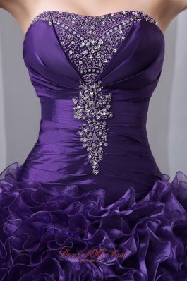 Purple A-Line Hand Flowers Quinceanea Dress Beading