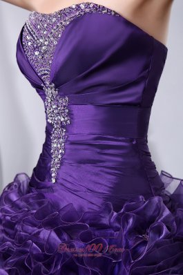 Purple A-Line Hand Flowers Quinceanea Dress Beading