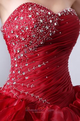 Wine Red Beading and Ruffles Quinceanea Dress A-Line Sweetheart