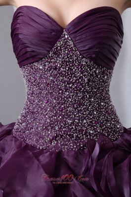 Purple Beading Ruffles Brush Train A-Line Quinceanea Dress