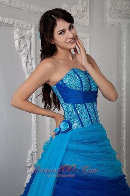 Under 200 Quinceanea Dress Ruch Hand Flowers Sequins