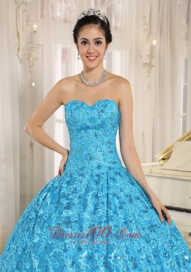 Blue Embroidery Sequins Sweetheart Quinceanera Dress