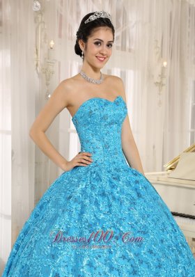 Blue Embroidery Sequins Sweetheart Quinceanera Dress