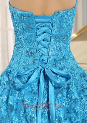 Blue Embroidery Sequins Sweetheart Quinceanera Dress