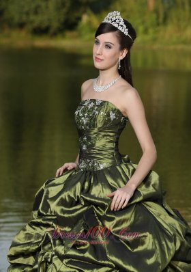 Olive Green Quinceanera Dress Beading Strapless Pick-ups