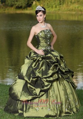 Olive Green Quinceanera Dress Beading Strapless Pick-ups