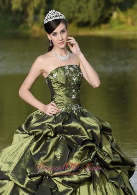 Olive Green Quinceanera Dress Beading Strapless Pick-ups