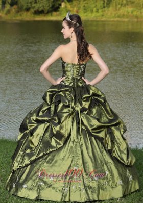 Olive Green Quinceanera Dress Beading Strapless Pick-ups