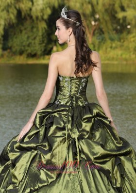 Olive Green Quinceanera Dress Beading Strapless Pick-ups