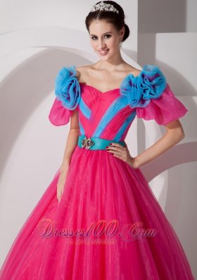 Unique Hot Pink Off the Shoulder Quincenera Dress