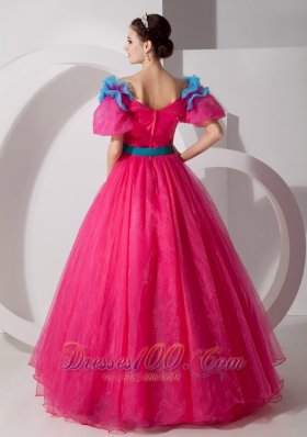 Unique Hot Pink Off the Shoulder Quincenera Dress