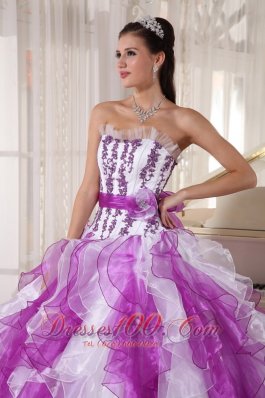 Coloful Quinceanera Dress Appliques Ruffle Sash