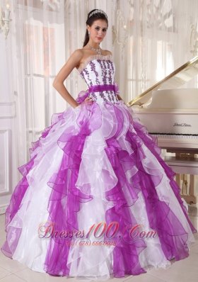 Coloful Quinceanera Dress Appliques Ruffle Sash