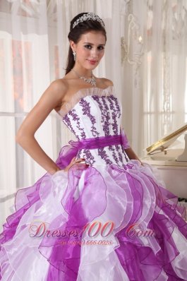 Coloful Quinceanera Dress Appliques Ruffle Sash