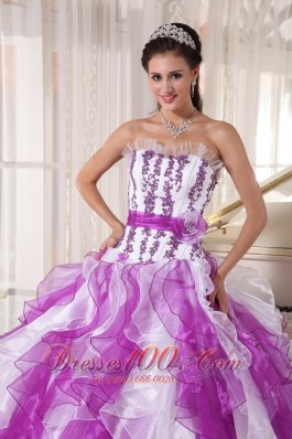 Coloful Quinceanera Dress Appliques Ruffle Sash