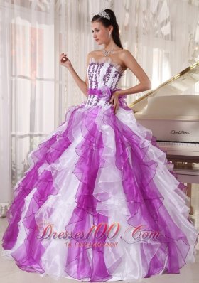 Coloful Quinceanera Dress Appliques Ruffle Sash