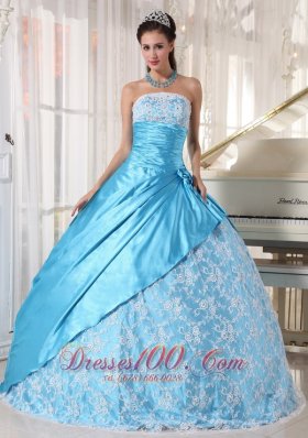 2013 Aque Blue and Flower Print Quinceanera Dress
