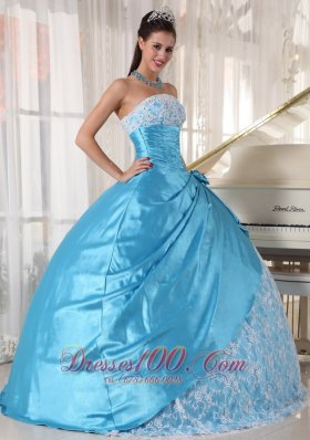 2013 Aque Blue and Flower Print Quinceanera Dress