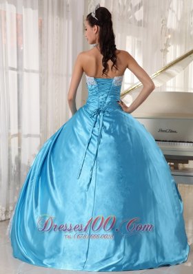 2013 Aque Blue and Flower Print Quinceanera Dress