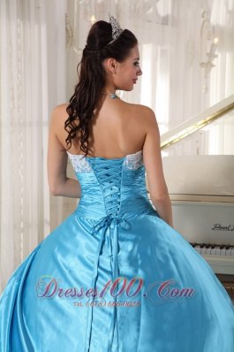 2013 Aque Blue and Flower Print Quinceanera Dress