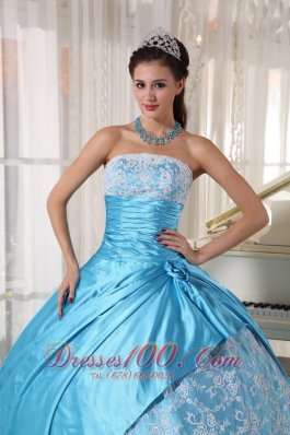 2013 Aque Blue and Flower Print Quinceanera Dress