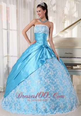 2013 Aque Blue and Flower Print Quinceanera Dress