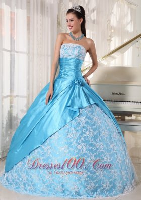 2013 Aque Blue and Flower Print Quinceanera Dress