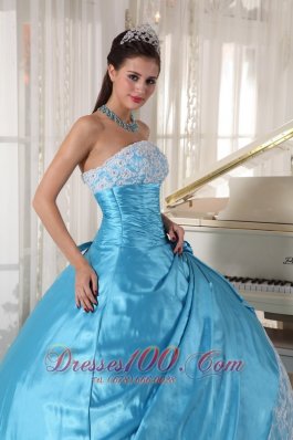 2013 Aque Blue and Flower Print Quinceanera Dress