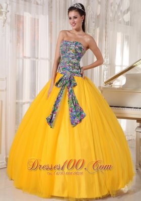 Best Seller Colorful and Yellow Sweet 16 Dress Bowknot