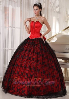 Red and Black Quinceanera Dress Taffeta and Tulle