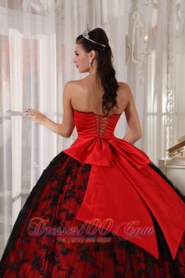 Red and Black Quinceanera Dress Taffeta and Tulle