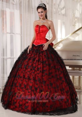 Red and Black Quinceanera Dress Taffeta and Tulle