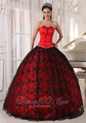 Red and Black Quinceanera Dress Taffeta and Tulle