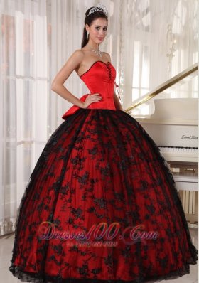 Red and Black Quinceanera Dress Taffeta and Tulle