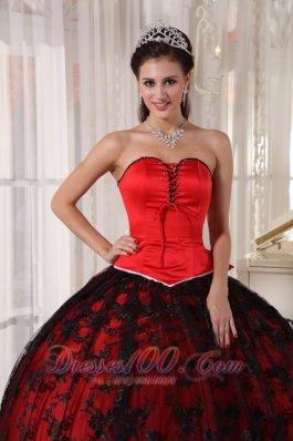 Red and Black Quinceanera Dress Taffeta and Tulle