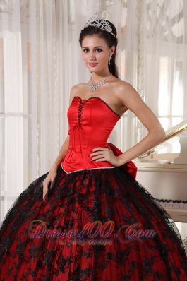 Red and Black Quinceanera Dress Taffeta and Tulle