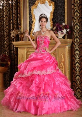 Pretty Hot Pink Ruffles Beading Sweet 16 Dresses 2013