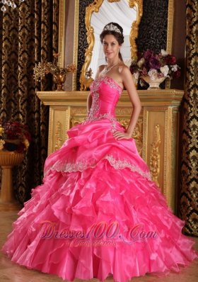 Pretty Hot Pink Ruffles Beading Sweet 16 Dresses 2013