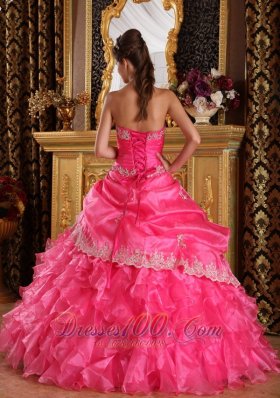 Pretty Hot Pink Ruffles Beading Sweet 16 Dresses 2013