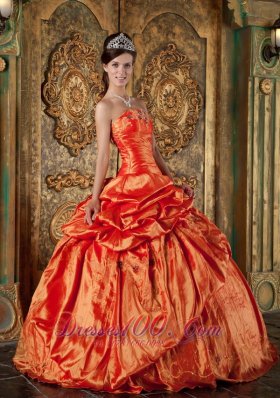 2011 Orange Pick-ups Strapless Ball Gown Quince Dress