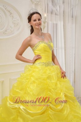 Yellow Beading and Ruched Dresses for a Quince