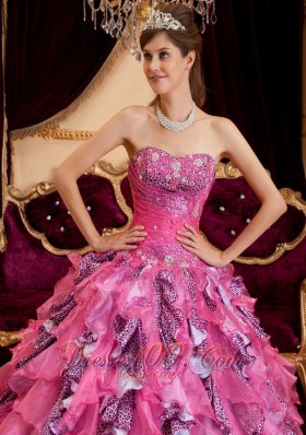 Discount Hot Pink Quinceanera Dress Sweetheart Ruffles