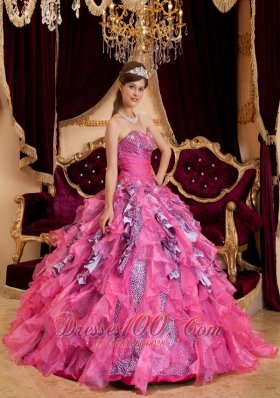 Discount Hot Pink Quinceanera Dress Sweetheart Ruffles