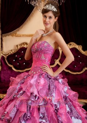 Discount Hot Pink Quinceanera Dress Sweetheart Ruffles