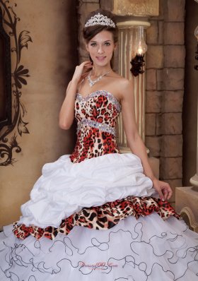 Leopard Print Beading Sweetheart Sweet 16 Dresses