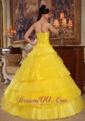 Yellow Layered Dresses for a Quince Appliques