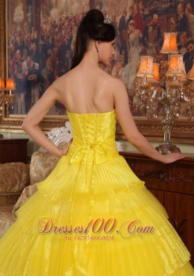 Yellow Layered Dresses for a Quince Appliques