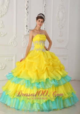 Yellow and Green Quinceaneras Dress Beading Decorate