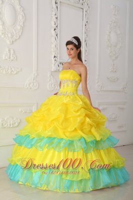 Yellow and Green Quinceaneras Dress Beading Decorate